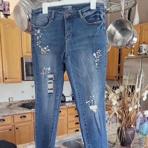 Ruff Hewn Dark Blue Embellished Skinny Jeans